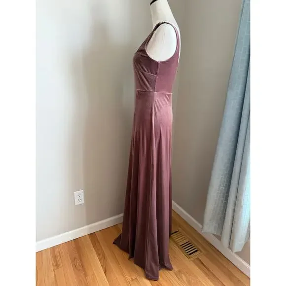 Birdy Grey Alex Velvet Gown in Desert Rose NWT Size Small Bow Straps Front  Slit